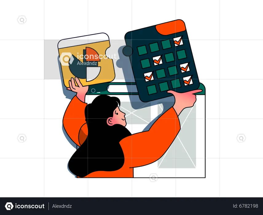 Businesswoman doing task management  Illustration