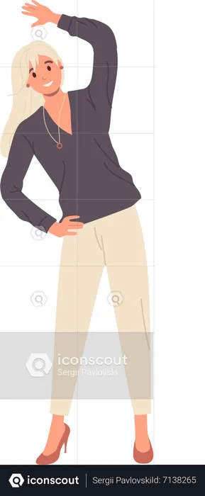 Businesswoman doing workout exercise for muscle tension relief standing on white  Illustration