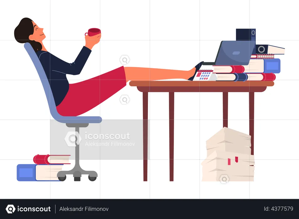 Businesswoman drinking coffee in the office  Illustration