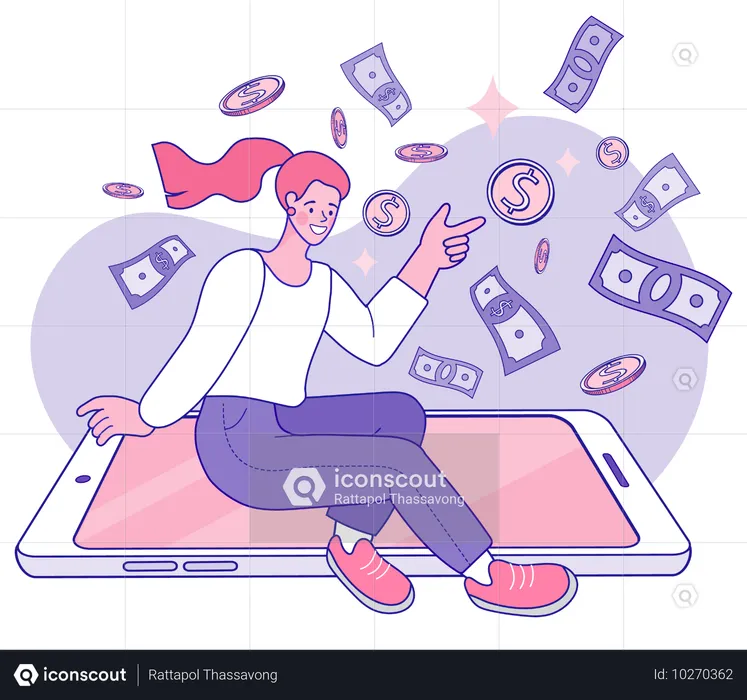 Businesswoman earns digital money  Illustration