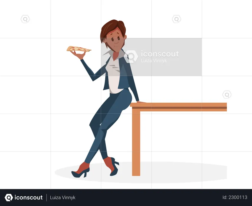 Businesswoman eating pizza  Illustration