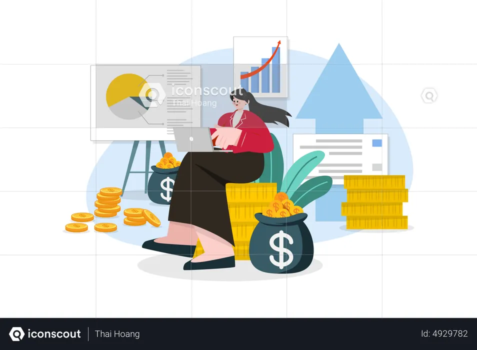 Businesswoman enjoying financial growth  Illustration