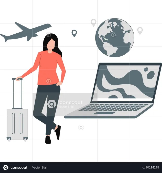 Businesswoman enjoys at business trip  Illustration