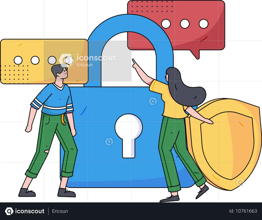 Businesswoman ensures system password technique  Illustration