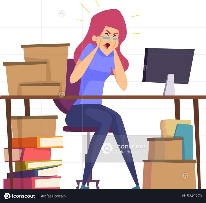 Businesswoman exhausted at work  Illustration