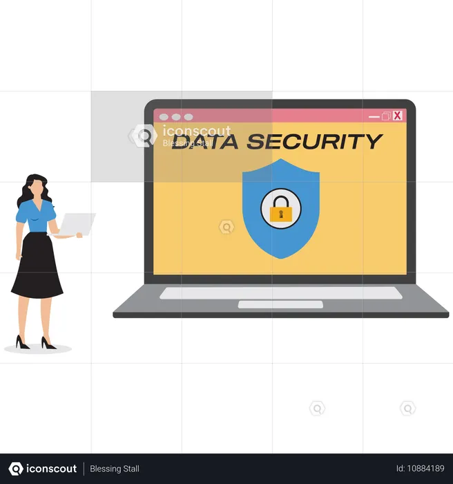 Businesswoman explaining about data security on laptop  Illustration