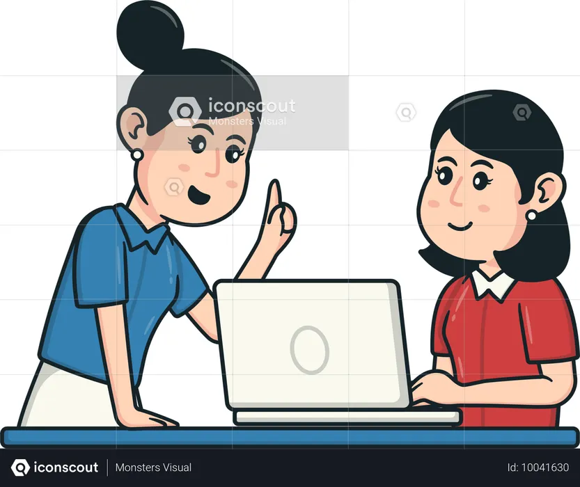 Businesswoman explains analysis graph to employee  Illustration