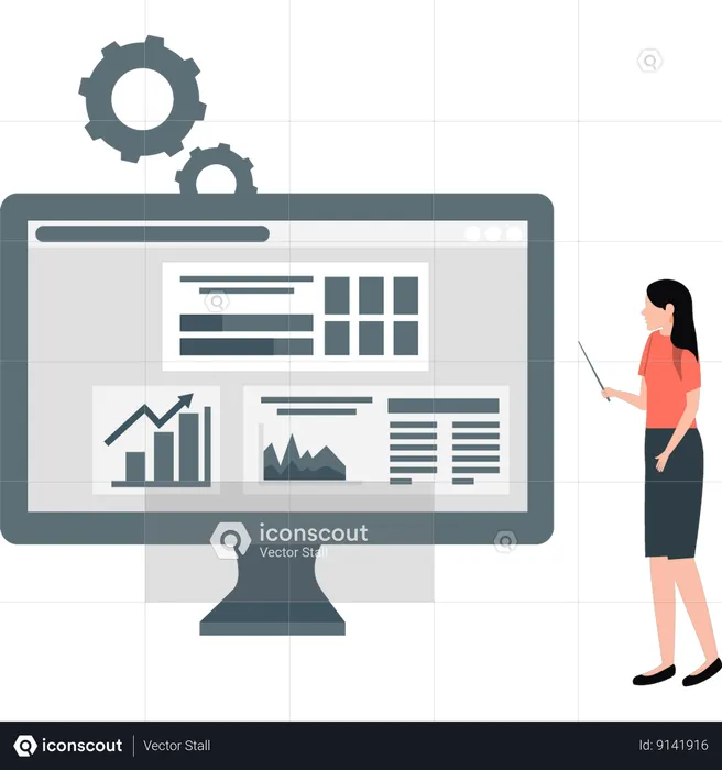 Businesswoman explains graphical data  Illustration