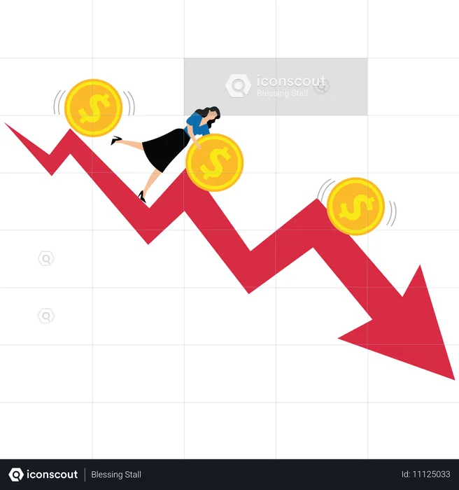 Businesswoman facing investment loss  Illustration