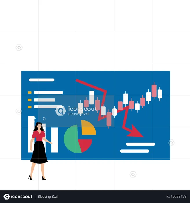 Businesswoman Facing Loss From Market  Illustration