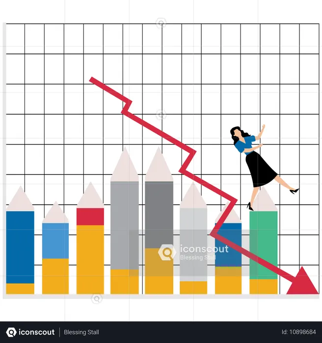 Businesswoman facing loss in stock market  Illustration