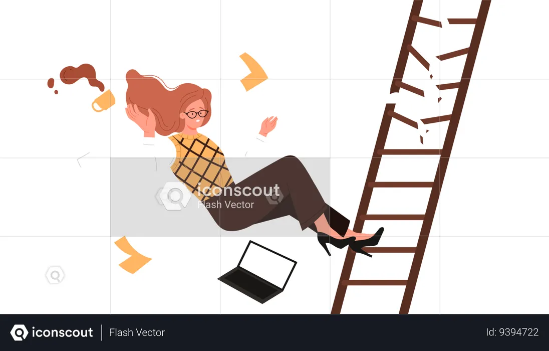Businesswoman falling from career ladder  Illustration