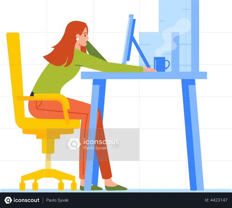 Businesswoman feeling exhausted at work  Illustration