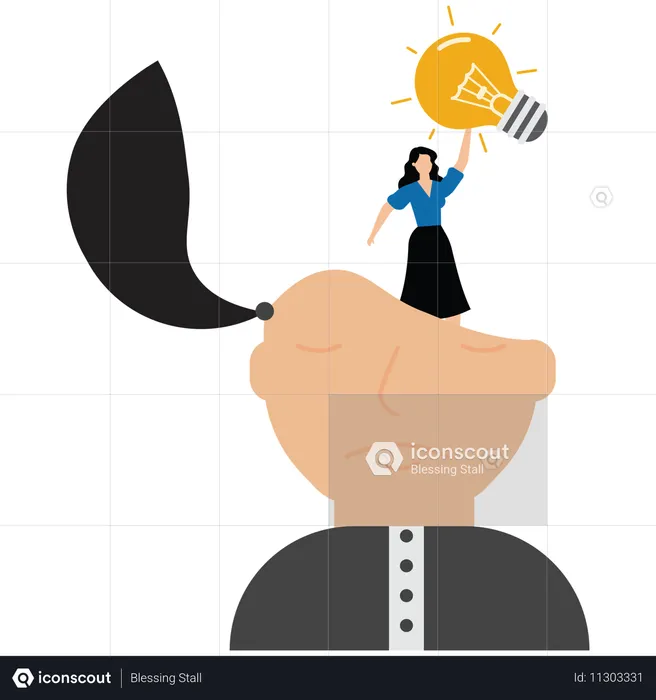 Businesswoman find new lightbulb best result  Illustration