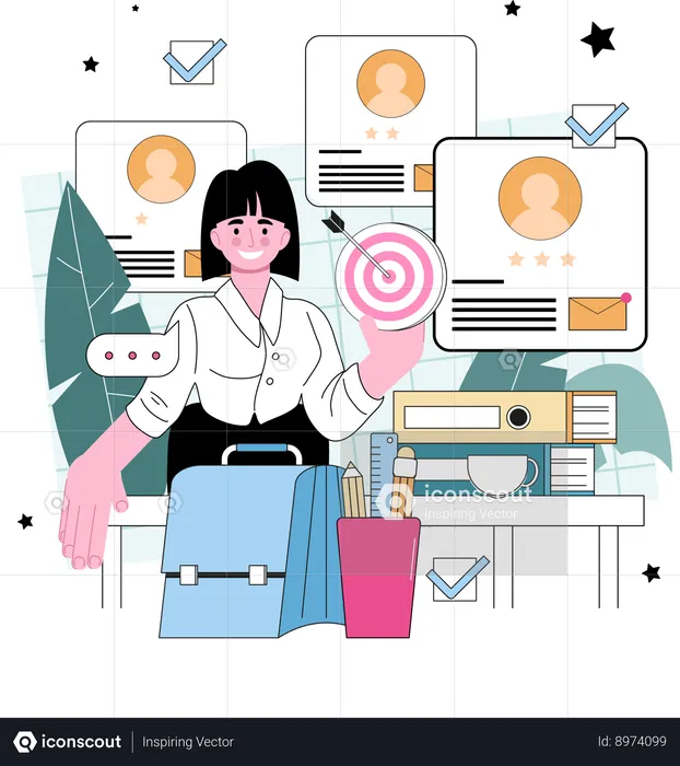 Businesswoman finding best employee profile  Illustration