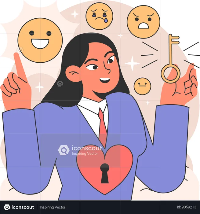 Businesswoman finding emotion key  Illustration
