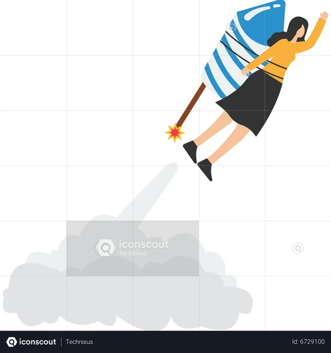 Businesswoman flying rocket booster  Illustration