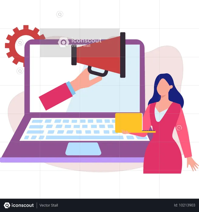 Businesswoman focuses on social media campaigns  Illustration