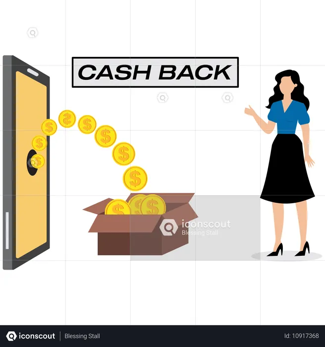 Businesswoman getting online cashback  Illustration