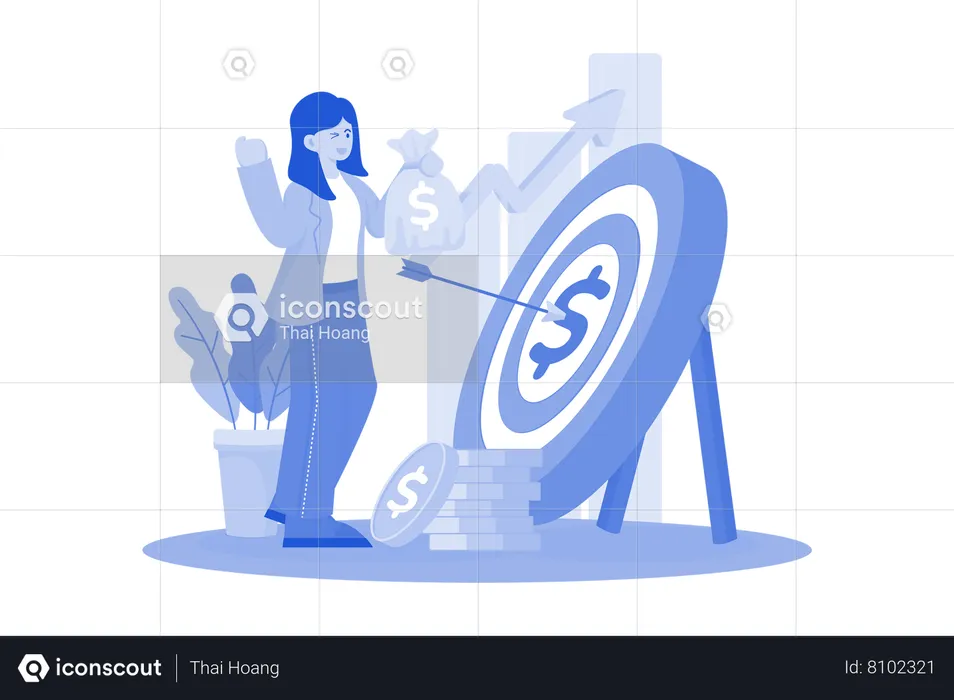 Businesswoman Getting Profit In Business  Illustration