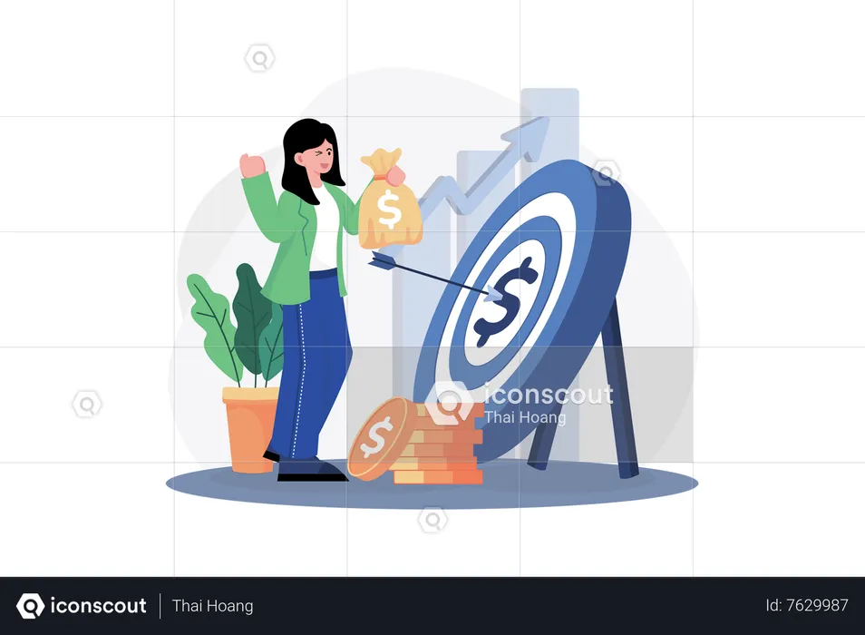 Businesswoman Getting Profit In Business  Illustration