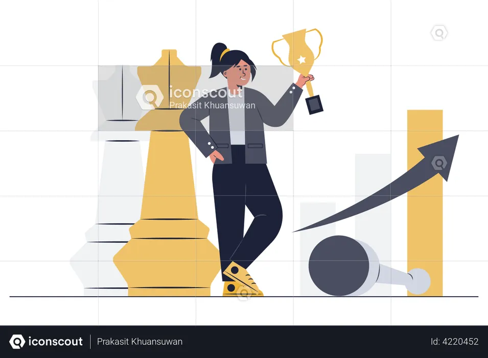 Businesswoman getting success by strategy planning  Illustration