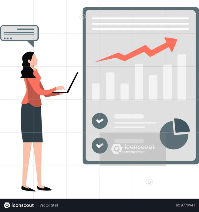 Businesswoman giving her statement on graph charts  Illustration