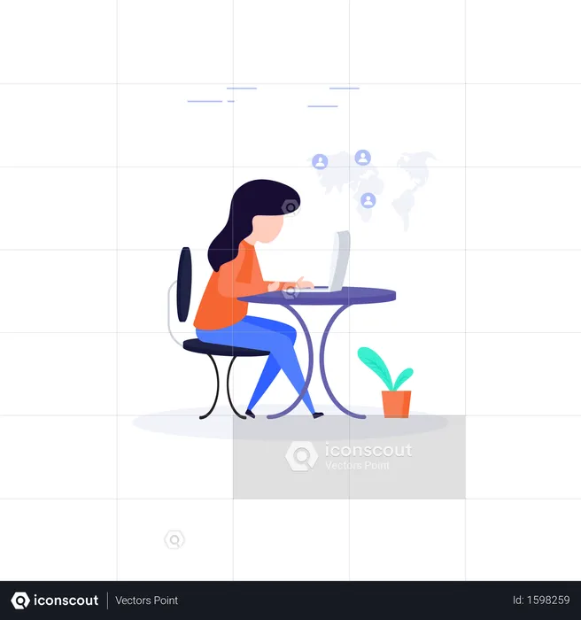 Businesswoman globally communicate using laptop  Illustration