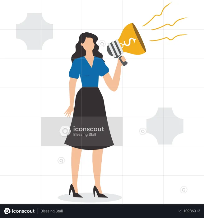 Businesswoman hand holding a megaphone from an light bulb idea with a dollar  Illustration