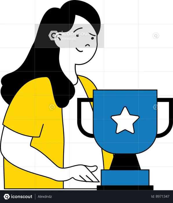 Businesswoman have achieved winner trophy  Illustration