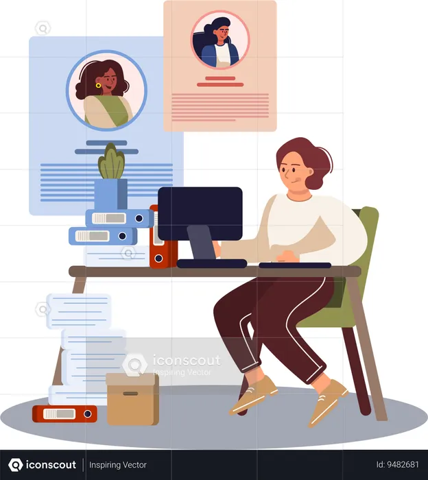 Businesswoman held new online meeting for interview  Illustration