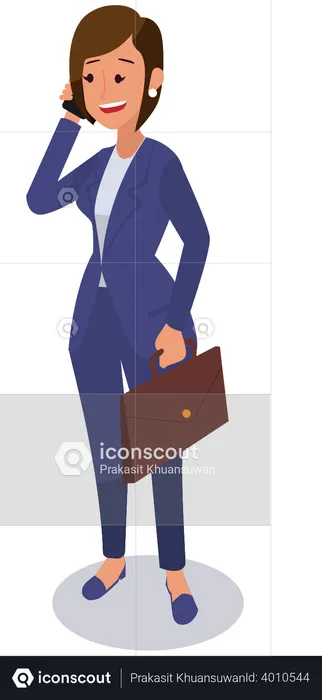 Businesswoman holding briefcase while talking on mobile  Illustration