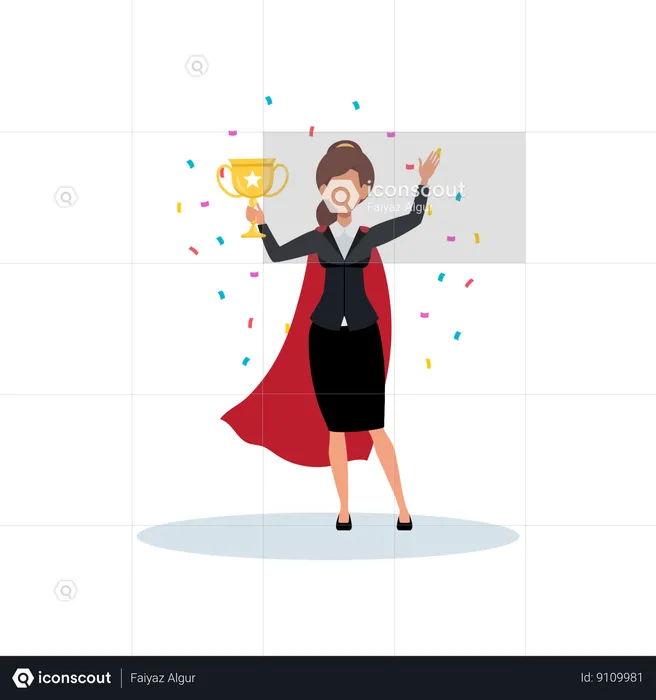 Businesswoman holding business trophy  Illustration