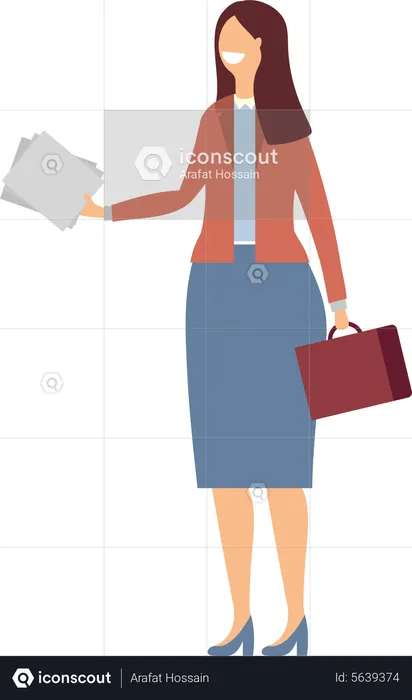 Businesswoman holding file and briefcase  Illustration