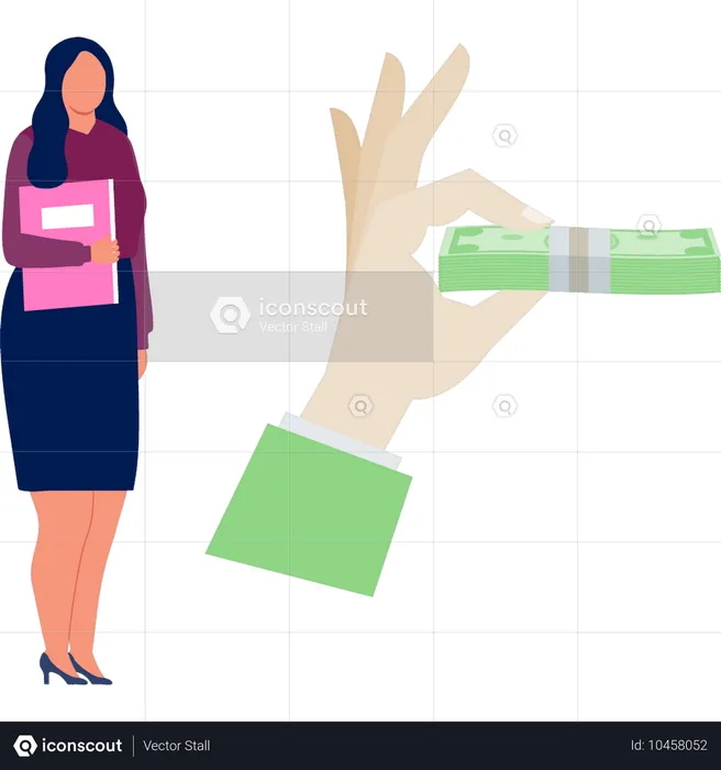 Businesswoman holding file in her hand while getting profit  Illustration