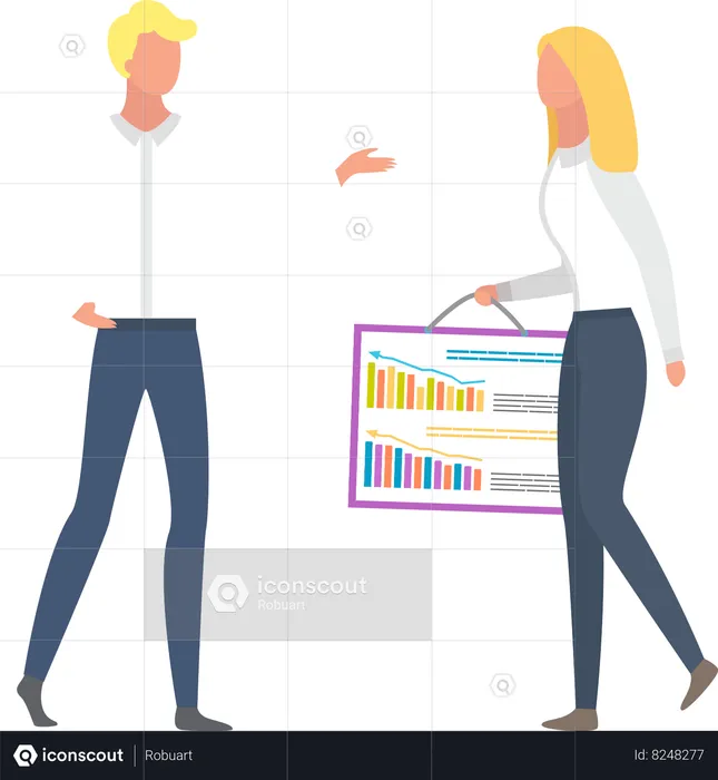 Businesswoman holding financial statistical poster  Illustration