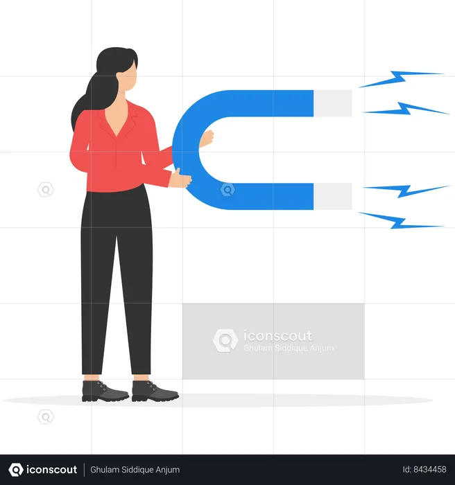 Businesswoman holding magnet  Illustration