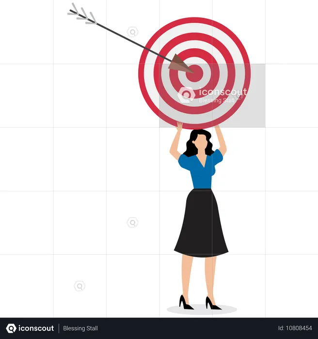 Businesswoman Holding Target and Arrow Achieve Goal  Illustration