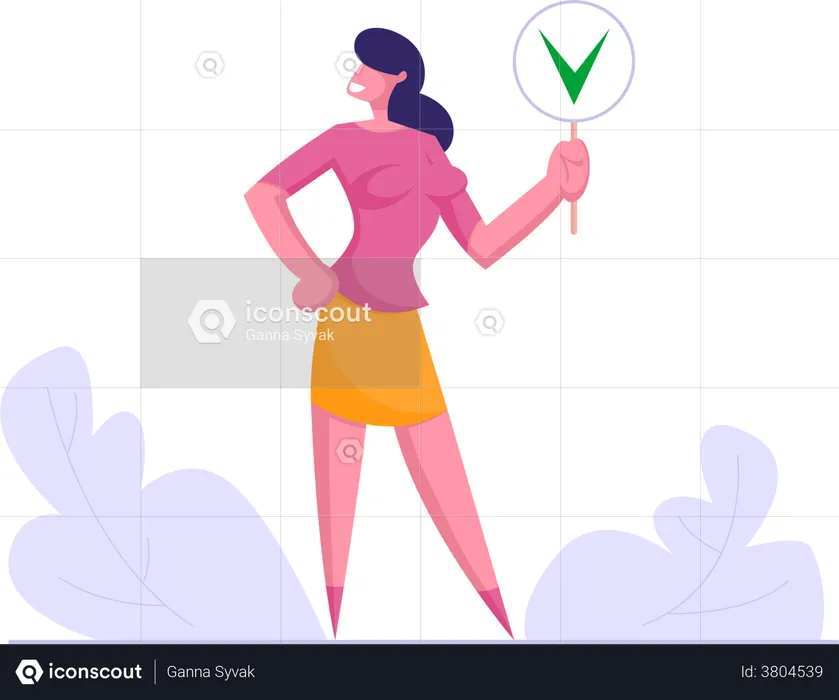 Businesswoman holding tick mark  Illustration