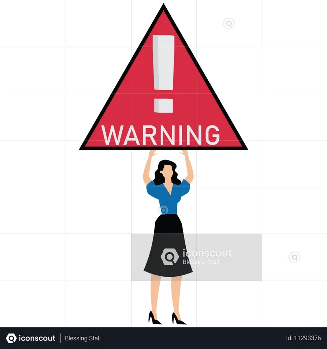 Businesswoman holds up big red warning sign  Illustration