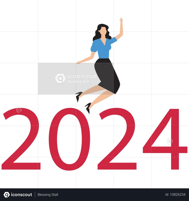 Businesswoman in success on the new year 2024  Illustration