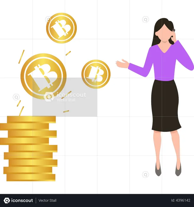 Businesswoman investing in bitcoin  Illustration