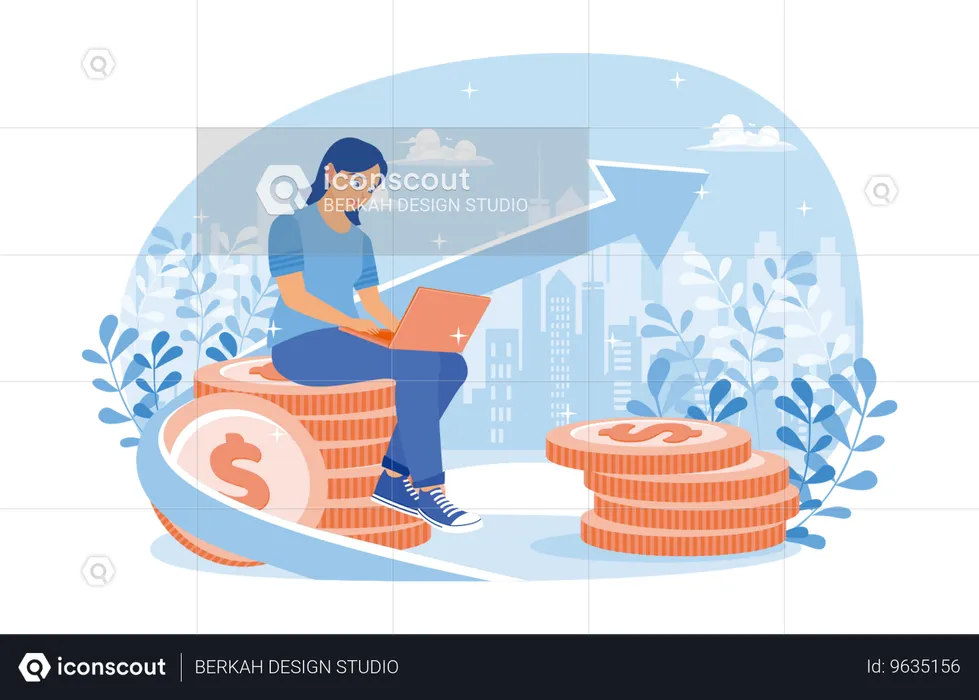 Businesswoman Investing Money Online  Illustration