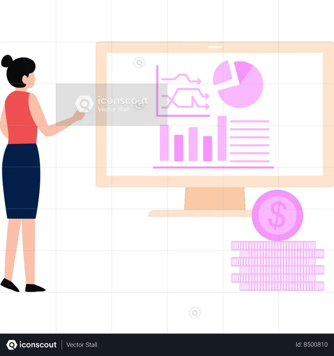 Businesswoman is analyzing business data  Illustration