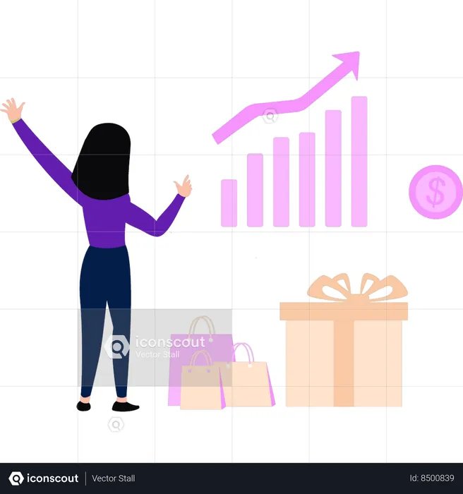 Businesswoman is analyzing business shopping data  Illustration