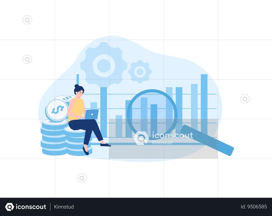 Businesswoman is analyzing her company growth data  Illustration