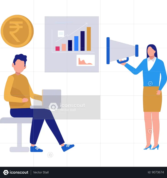 Businesswoman is announcing financial data  Illustration