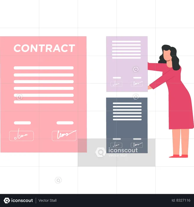 Businesswoman is arranging contract papers  Illustration