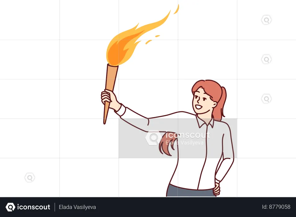 Businesswoman is burning torch light  Illustration