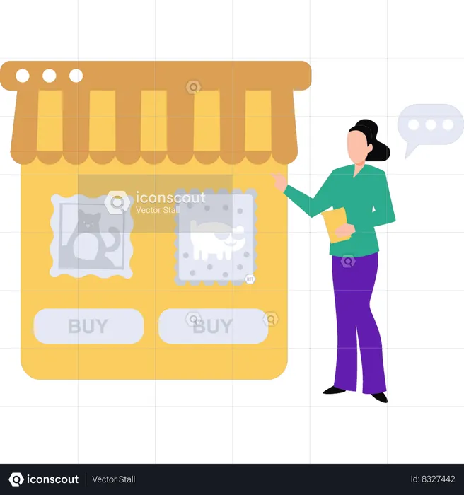 Businesswoman is buying online shares  Illustration